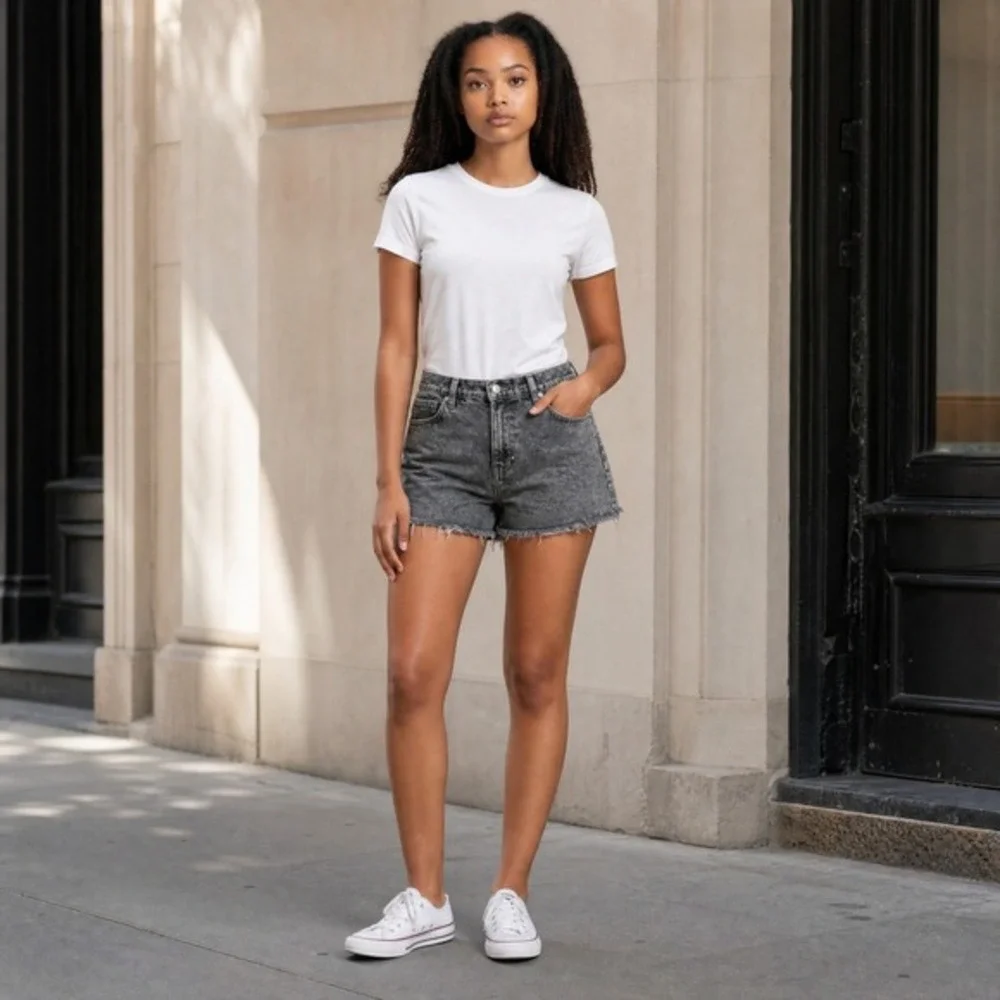 KENDALL + KYLIE The Drifter High Rise Denim Shorts‎ 11/30 Black Acid Wash Cutoff